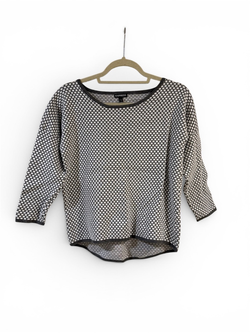 Express Women’s Grey and White Pattern Lux Sweater Size Medium